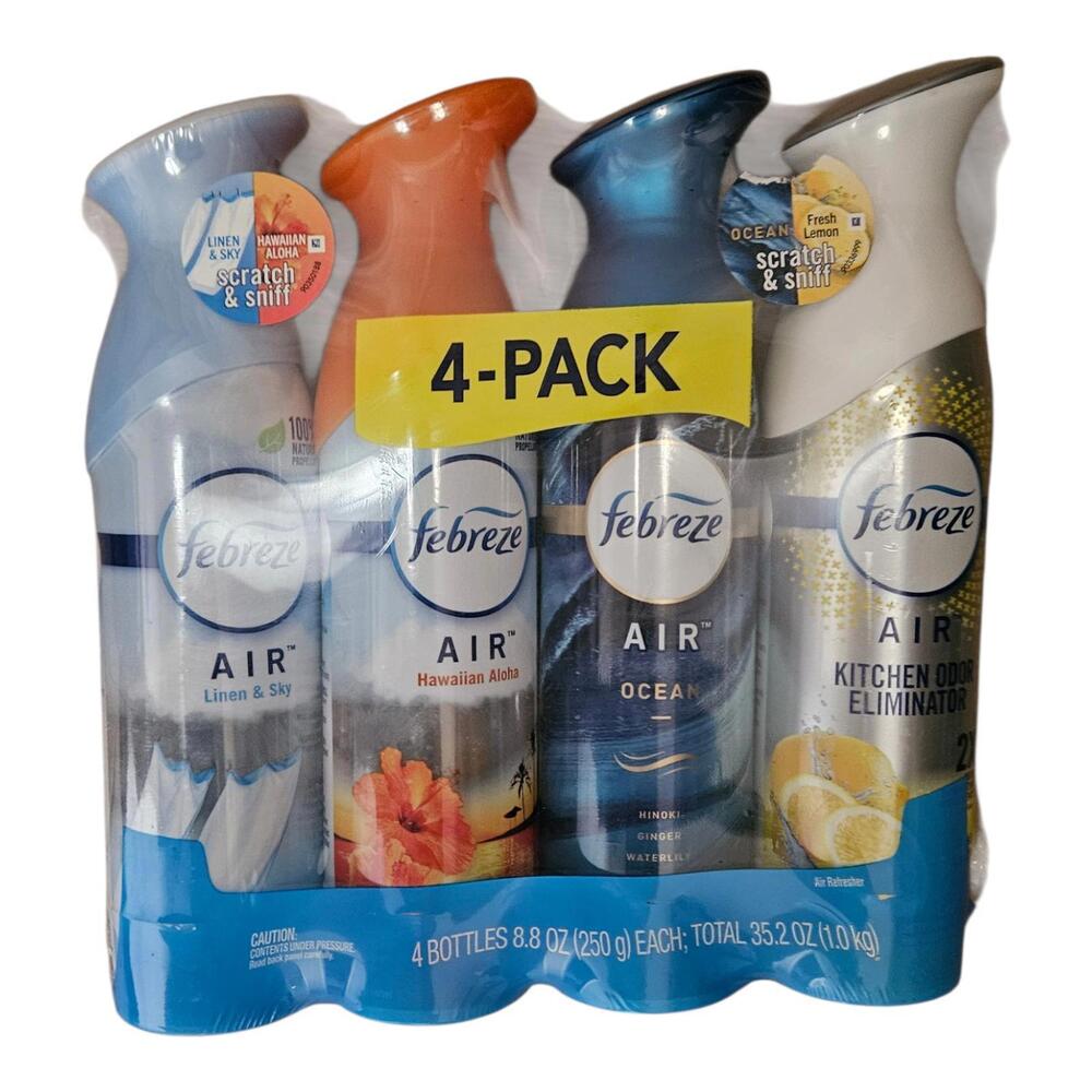 Febreze Air Freshener 4 Pack Linen & Sky Hawaiian Aloha Ocean Kitchen Odor NIB